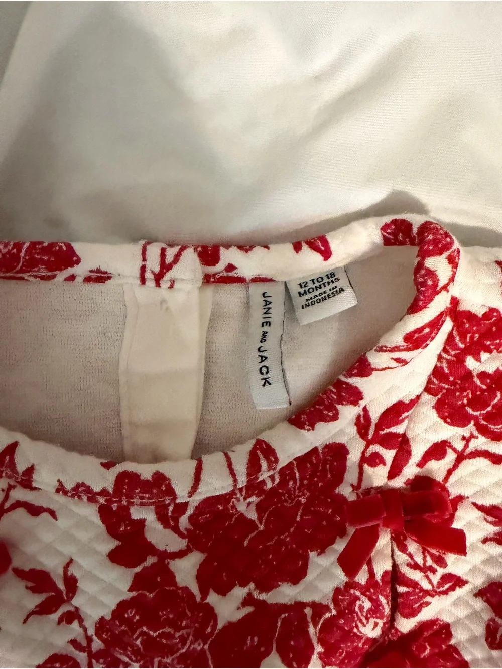 Janie & Jack 2 Piece Baby Set with Red Floral Print and bows size 12-18 months